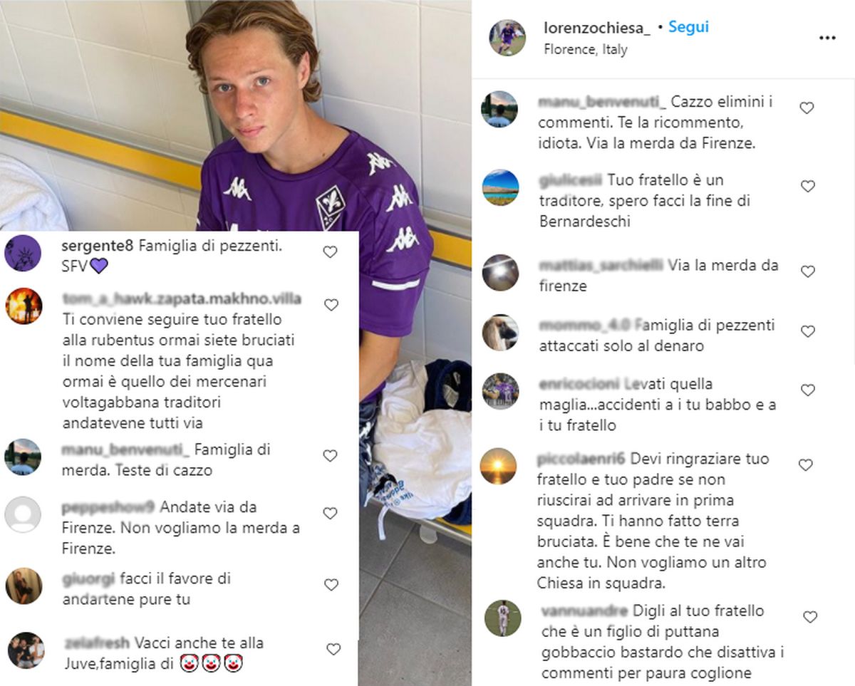 lorenzo chiesa insulti minacce instagram