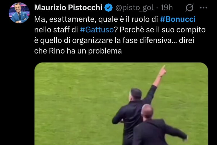 Il tweet di Maurizio Pistocchi su Bonucci - Fonte X - Jmania.it