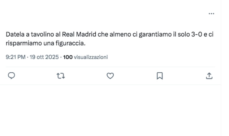 Il messaggio pubblicato da un tifoso juventino su X 