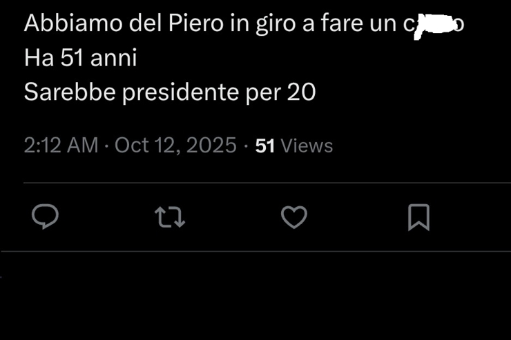 Il tweet che riguarda Del Piero - Screen X - Jmania.it