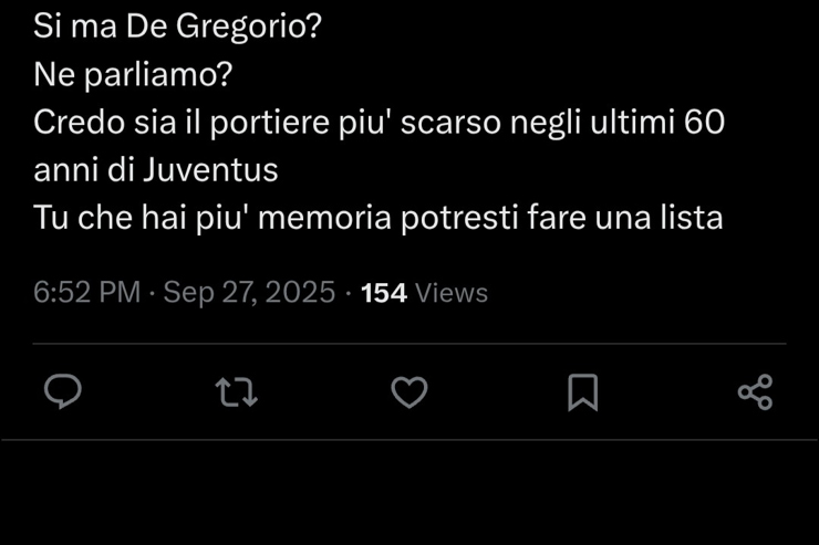 Il tweet che riguarda Di Gregorio - Screen X - Jmania.it