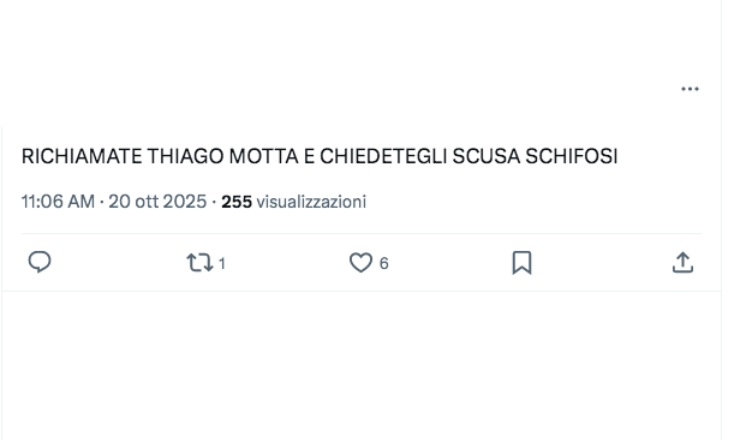 Un utente su X chiede il ritorno di Thiago Motta